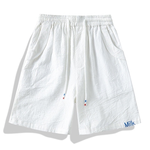 夏季棉麻刺绣短裤男休闲百搭五分裤纯棉沙滩裤XZ310B-3-DK833-P25图片