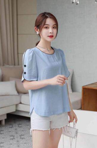 夏季新款百搭纯色短袖，女装，田间晨露