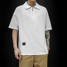 灰墙夏季翻领拉链新款短袖体恤衫潮男宽松大码polo衫T2006P35，男装Polo衫，电商A177