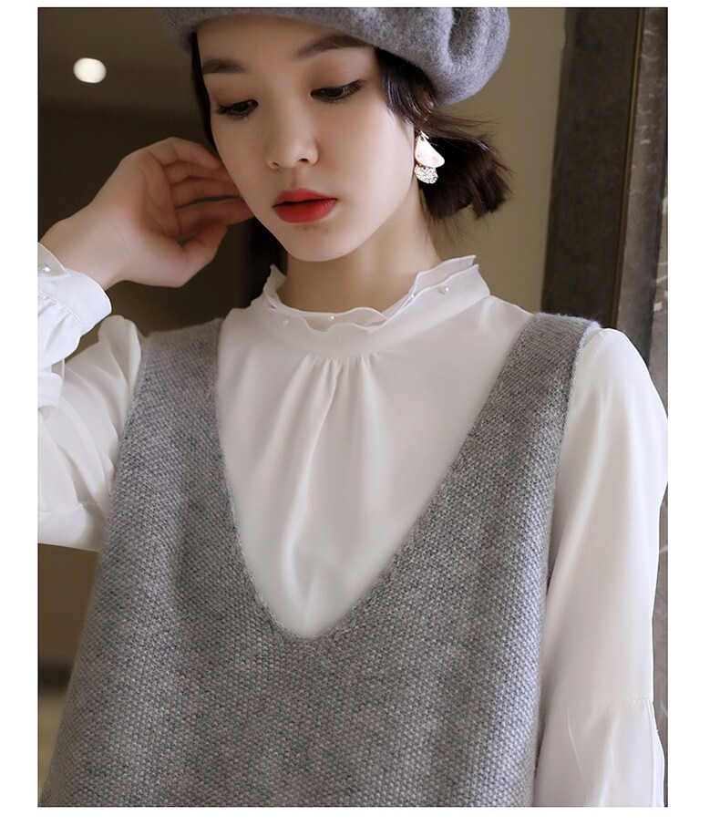 时尚大气针织马甲女秋冬宽松短款叠穿马夹V领羊毛打底背心,女装马甲,嘉日羊绒
