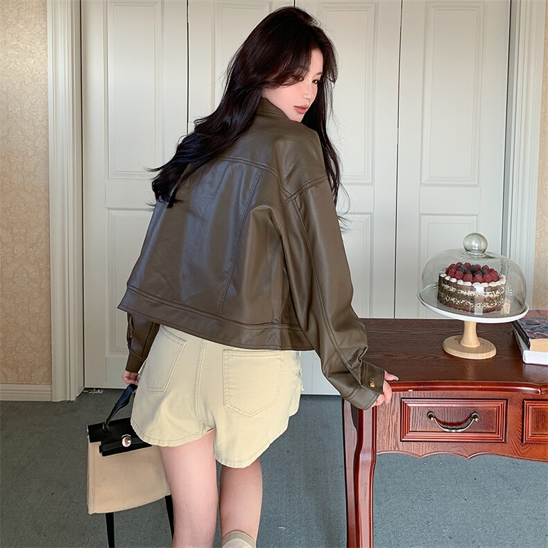 2024春装新款俏皮小众皮衣夹克短外套小个子上衣女,女装皮衣,辉之琳