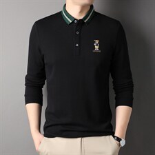 男士POLO衫秋季2023新款中年宽松翻领百搭商务休闲刺绣长袖T恤，男装T恤，电商B212（原钱塘6029）