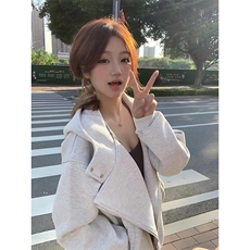 抖音得物品质26春装美式重磅结构斜拉链高领连帽卫衣开衫外套W61，女装短外套，电商A486