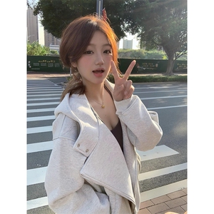 抖音得物品质 26春装美式重磅结构斜拉链高领连帽卫衣开衫外套W61图片