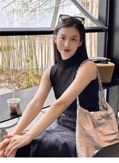 天丝无袖修身显瘦黑色百搭女士短袖，女装T恤，雪真羊绒