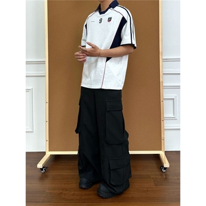 夏季新品美式球衣运动衣服翻领POLO衫男宽松短袖图片