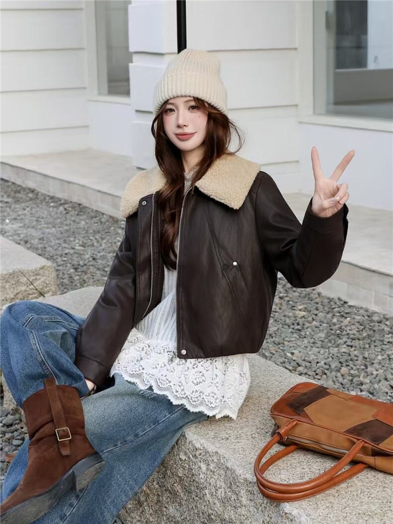 【冬季女装新款】大量现货时尚百搭加棉保暖皮衣皮棉外套,女装皮衣,缘衣格