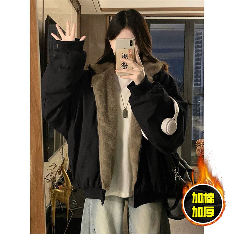 两面穿现货重磅短款座山雕棉衣男女双面穿毛毛绒棉服加厚外套,男装棉衣,电商A443