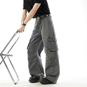 XT073现货高品重磅洗褪100棉褶位拼接工装休闲裤棚拍(P58X98)8图片