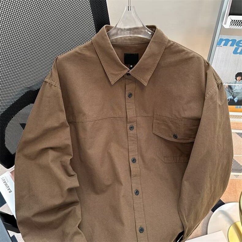 日系斜纹工装衬衫外套男装春秋季休闲高级感纯色翻领衬衣~C3580,男装衬衫,星座601-2