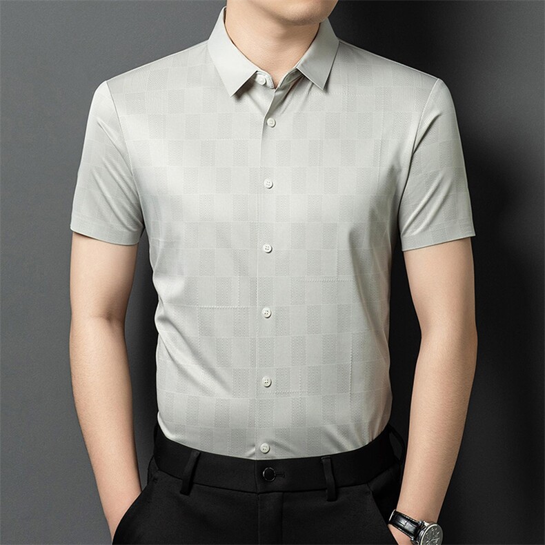 R-ZC5512夏季新款男士短袖格子衬衣百搭衬衫商务男装图片
