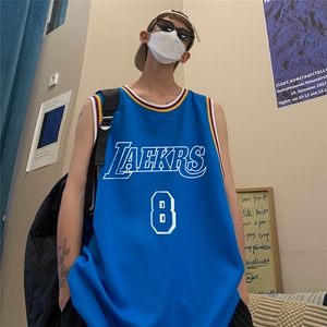 港风 纯棉夏季休闲拼色螺纹印花网眼篮球背心男女 T6925 P35控48图片