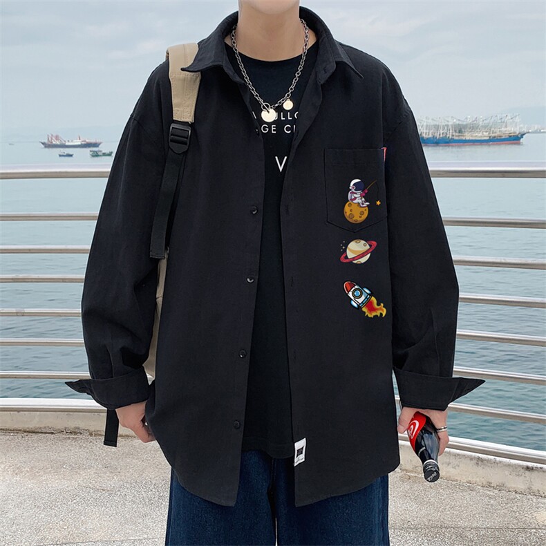 春季长袖衬衫男宽松港风衬衣男外套男CSCS277-P35，男装衬衫，电商B371