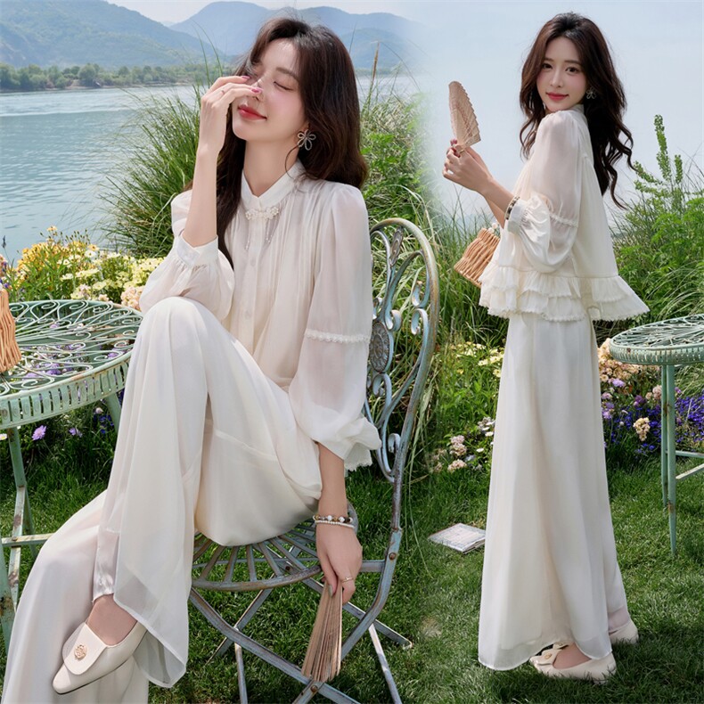 新中式套装女2026夏新款巨好看的小香风气质防晒阔腿裤两件套,女装套装/套裙,水衣源