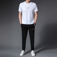 中老年运动套装男2023夏季短袖长裤两件套薄款中年男士休闲服夏装，男装T恤，电商B212（原钱塘6029）
