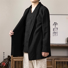 秋冬新款风男装棉麻提花禅意新中式男装风衣F005P90，男装风衣，钱塘802