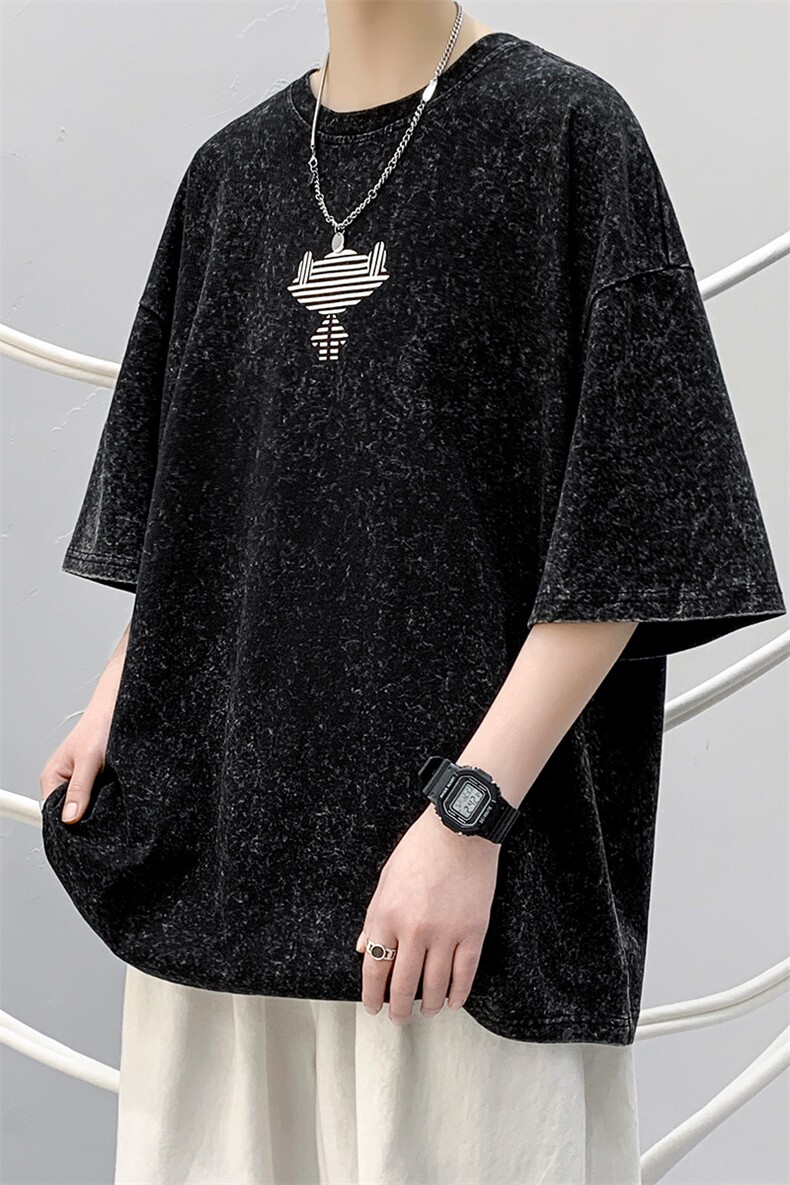 夏季新品青少年潮复古水洗清新纯棉T恤短袖男女1522-P50控价68,男装T恤,电商A441-1