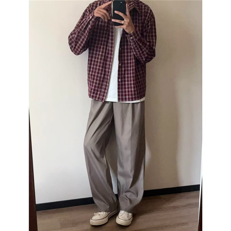 美式复古红色格子衬衫外套男女宽松衬衣休闲新款CS216-P51,男装衬衫,星座208-5