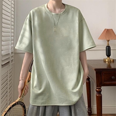 抖音得物直播高品质二开240克美式高街麂皮绒光版纯色短袖t恤12.5，男装T恤，电商A486-1