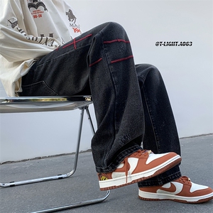 美式ins高街hiphop刺绣重工艺水洗直筒牛仔裤货号K689P55图片