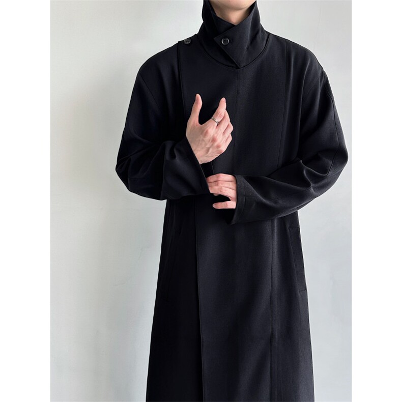 26春夏斜门襟男士设计感长款老钱风暗黑风衣外套mj1106-p168,男装风衣,电商B288