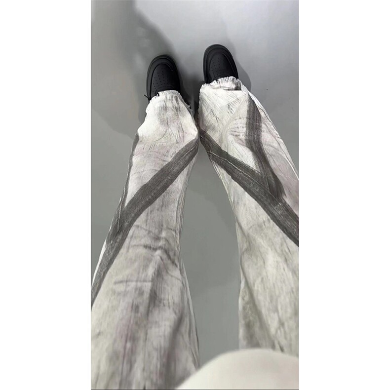 美式eodup高街hiphop小从涂鸦脏脏毛边喇叭牛仔裤货号K2409P65,男装牛仔裤,电商A063