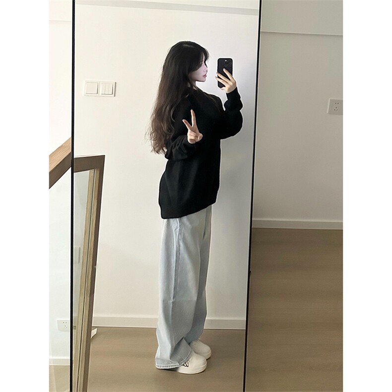 重磅秋冬男女纯色打底针织衫圆领套头半高领毛衣美式复古休闲上衣,男装T恤,电商A443