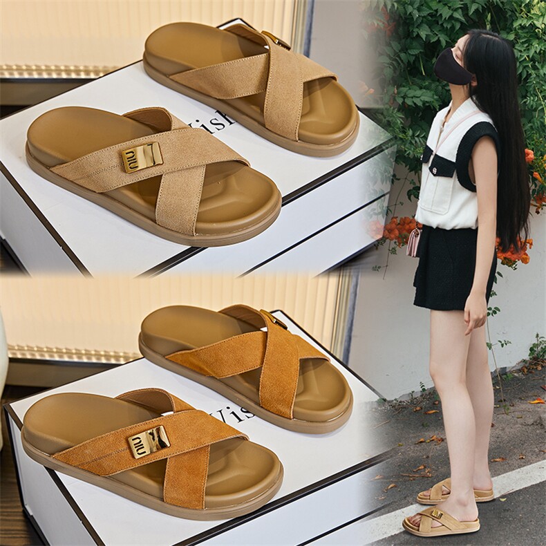 真皮拖鞋女2024夏季新款复古时尚外穿凉拖休闲百搭半拖女平底女鞋，女鞋拖鞋，电商A223