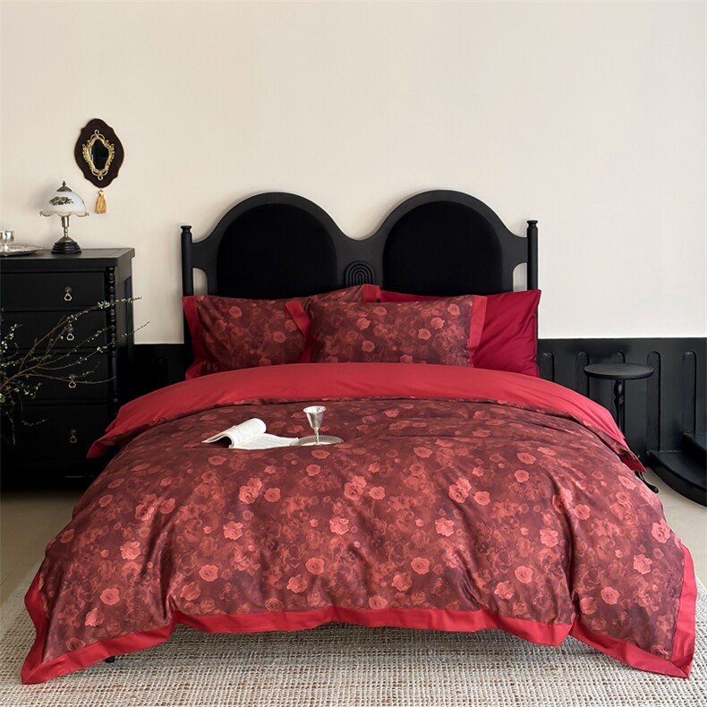 2025新款A类100支长绒棉数码印花四件套-玫影幻彩，床品套件，一起卖家纺