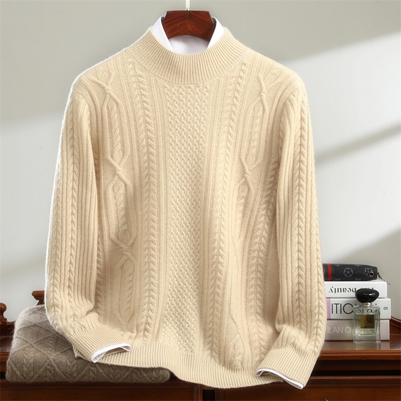 2025年秋季圆领针加厚花单领，男装羊绒套衫，恒标羊绒