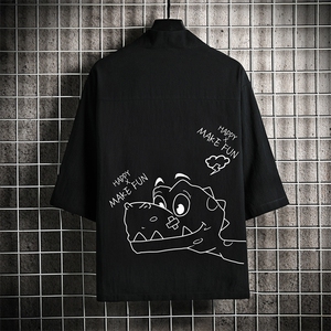 HF59136-P40风汉服男开衫外套七分袖道袍 网格挂拍图片