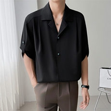 网图古巴领衬衫男短袖夏季上衣服韩版潮流穿搭垂感半袖衬衣，男装T恤，星座410-7