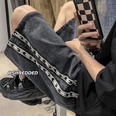 牛仔短裤夏港风新款拼接编制条纹休闲五分裤K5009B315P45控58，男装牛仔裤，电商B315