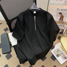 高级感短袖领口半拉链时尚T恤潮男休闲半袖设计打底体恤衫上衣，男装T恤，星座601-1