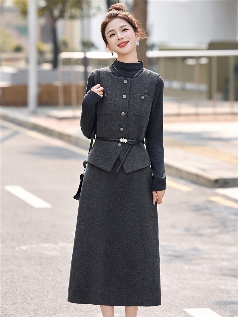 2026春装新款简约时尚假三件两件套裙,女装套装/套裙,美沁