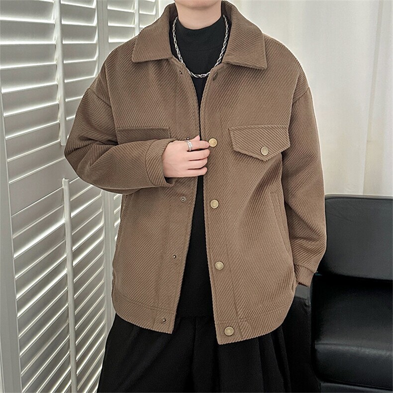 现货羊毛高品质呢料外套宽松毛呢大衣灯芯绒夹克-A131-105，男装夹克，电商A351