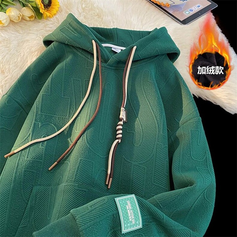 2025秋冬新款青年潮大码提花加绒加厚男士连帽卫衣WY181加绒-P40，男装卫衣，星座1816-2（原1210–2）