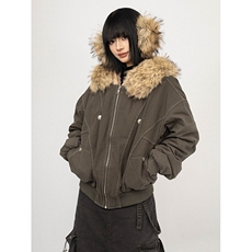 潮座山雕棉服外套女2025冬季新款美式复古男女同款加厚棉衣棉袄，男装棉衣，星座218-8