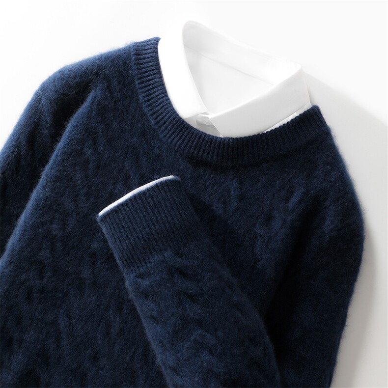 时尚男士秋冬新款羊毛麻花圆领毛衣经典百搭保暖舒适，男装羊毛衫，邓利维