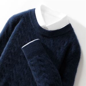 时尚男士秋冬新款羊毛麻花圆领毛衣 经典百搭 保暖舒适,男装羊毛衫,邓利维