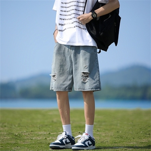 夏款男牛仔短裤破洞直筒宽松五分裤D239 P40图片