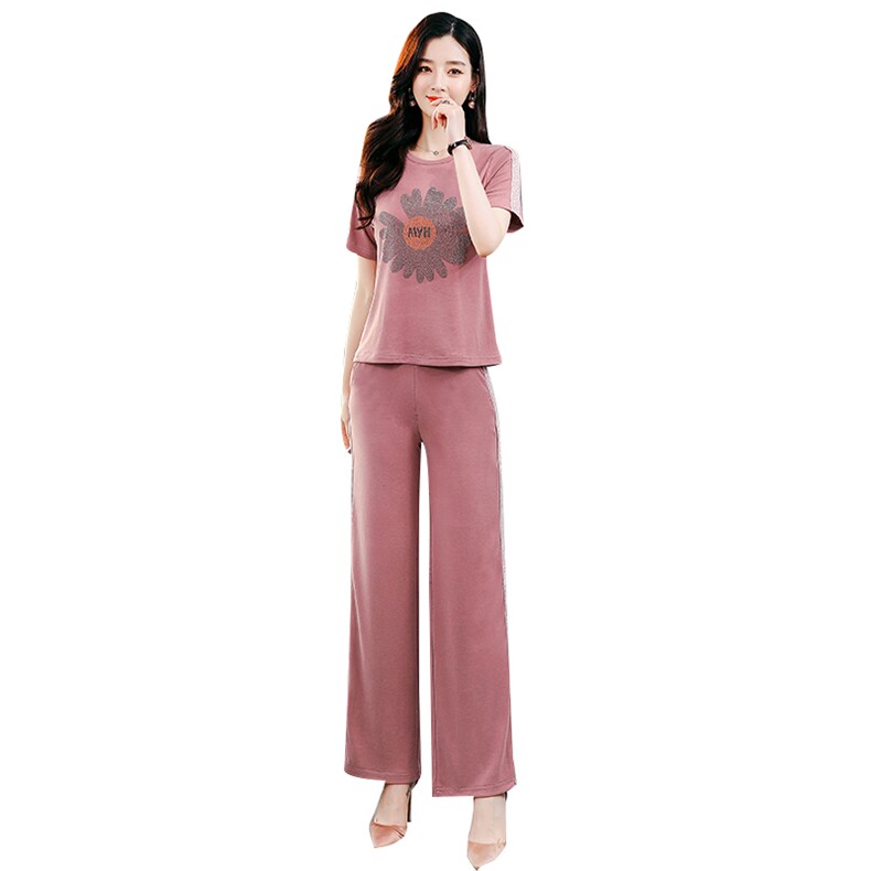 夏季大码女装2024新款时尚阔腿裤显瘦洋气女款套装休闲两件套爆款,女装套装/套裙,梦依杭