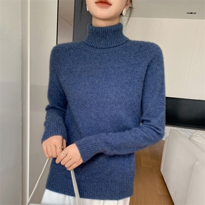 秋冬新款高领加厚软糯感山羊绒衫女花纱插肩针织毛衣宽松打底上衣图片