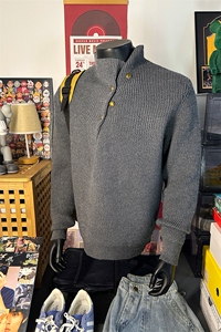秋冬新款美式复古金属扣不规则高领宽松针织毛衣MY130-特P45控88图片