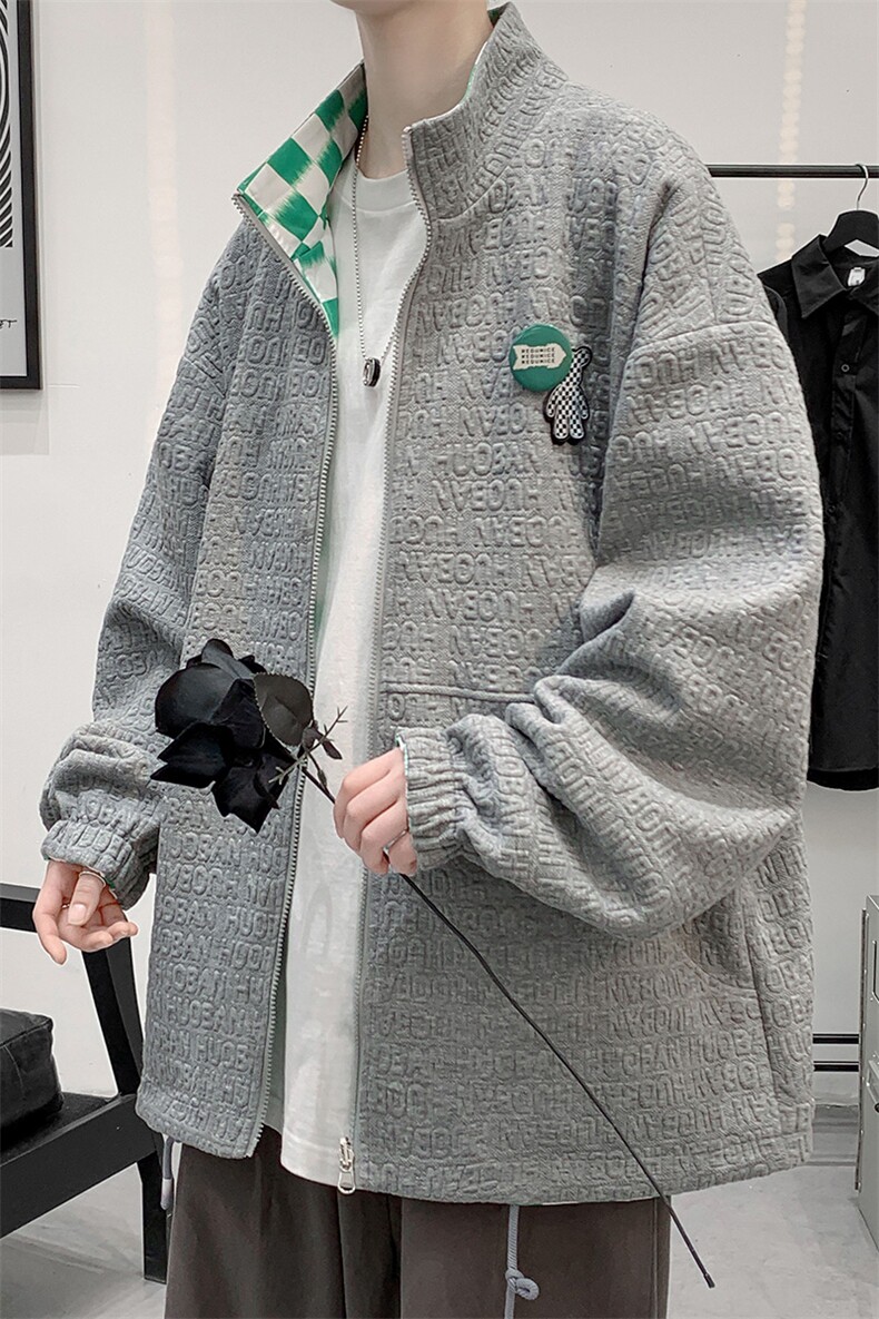 秋上新两面穿开衫夹克港风男女韩版徽章棒球服休闲外套8002-P100,男装夹克,电商A441-1