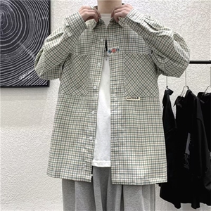 华夫格衬衫外套男春秋新款港风百搭工装长袖男休闲衬衣LS733 P40图片