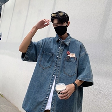 2025夏新款五分袖潮方领男ins简约文艺衬衫C1012P55，男装T恤，星座1108