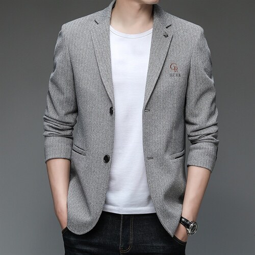 男装西服男春秋季新款男式单西新款中青年时尚纯色西服领宽松外套，男装西服，电商B212（原钱塘6029）