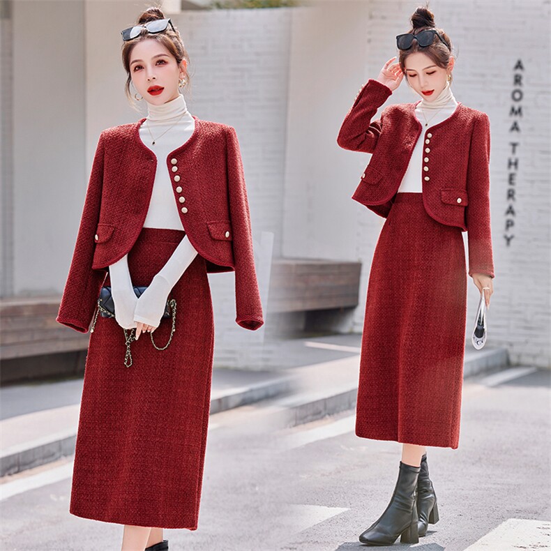2024秋冬设计感小香风时尚套装小个子外套A字裙短两件套20毛，女装毛呢外套，韩宇舍