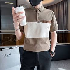 2025夏季拼接撞色短袖T恤高级感时尚翻领Polo衫T9429-P55，男装T恤，电商D342